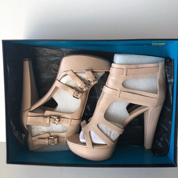 STELLA LUNA Nude Strappy Buckle Stiletto Heels Platform ankle boot sandal EU38 - Picture 6 of 16